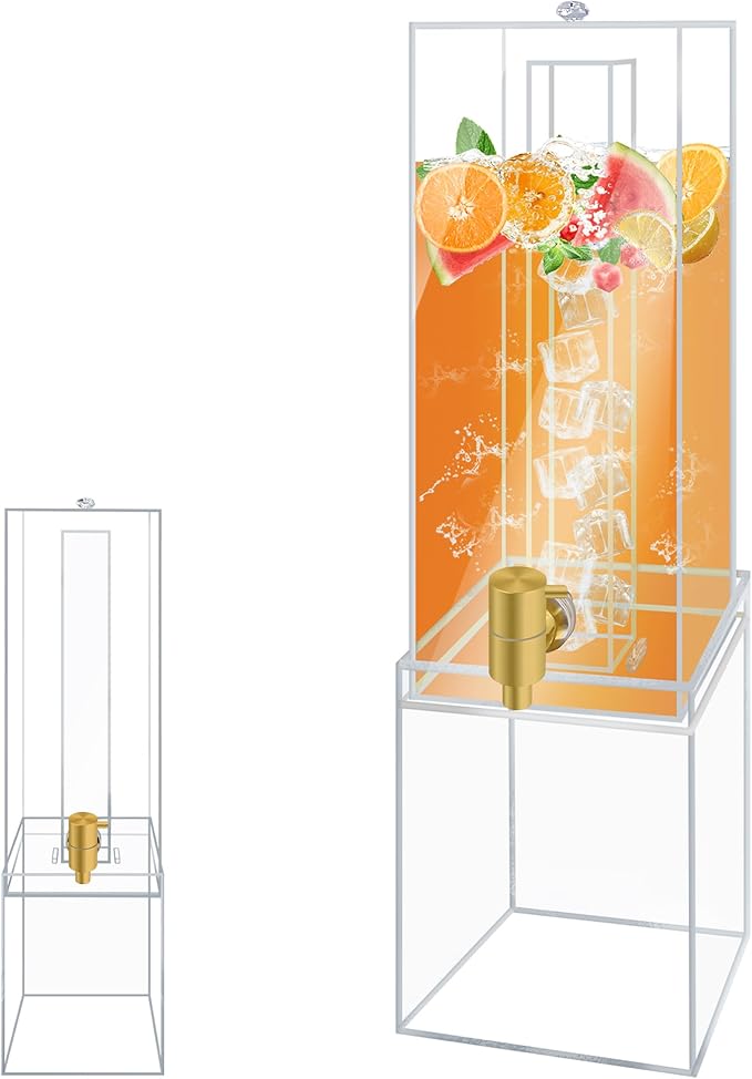 Beverage Dispenser with Stand, 2 Gallon Drink Dispenser, Drink Dispensers for Parties, Individual Ice Container, Acrylic Stand