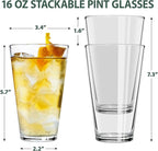 Pint Glasses Set of 6-16 oz Drinking Glasses, Beer Glasses, Tall Glass Cups for Cocktails, Juice & Water - Heavy Duty, Durable, Dishwasher Safe - Perfect for Home, Bar & Kitchen Use