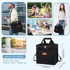 Iknoe Large Cooler Bag Collapsible 24 Can Insulated Bags Leakproof Lunch Cooler Tote with Multi-Pockets for Adult Insulated Thermal Bag for Beach, Picnic, Office Work (New Black)