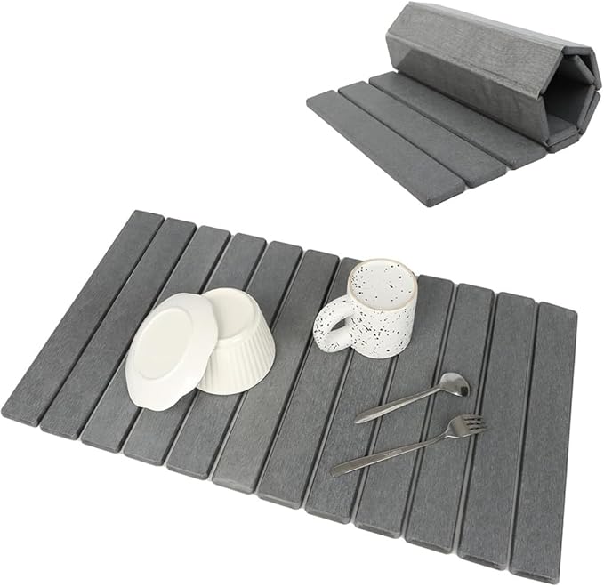 Large Stone Dish Drying Mat for Kitchen Counter Eco - Friendly Absorbent Diatomaceous Earth Bath Mat Quick Dry for Kitchen Dishes Bottles Cups Bathroom Any Countertop (Dark Grey24"×16"Square)