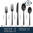 KINGSTONE Black Silverware Set, 40-Piece Forged Flatware Set Cutlery Set Premium Stainless Steel, Service for 8, for Kitchen, Home, Wedding, Party, Mirror Polished and Dishwasher Safe