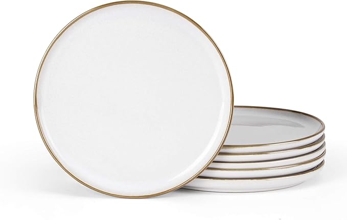 Herogo Ceramic 7.9 Inch Porcelain Dessert Plates Set of 6, Small Stoneware Dinner Plate Set, Double Reactive Glaze Large Dinnerware Plates for Kitchen, Microwave, Oven & Dishwasher Safe, Ivory White