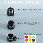 HAOTOP Farmhouse Porcelain Honey Jar with Dipper and Lid Set 12oz,Easy to Clean (Black)