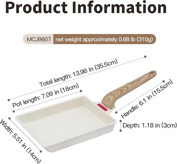 Small Egg Pan Tamagoyaki Nonstick Japanese Omelette Square Egg for Induction Gas Ceramic Stovetop