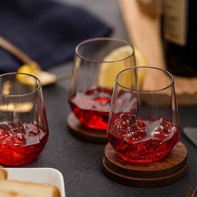 40 count Diamond Unbreakable Stemless Plastic Wine Champagne Whiskey Glasses Elegant Durable Disposable Indoor Outdoor Home office wedding bars 12 Ounce (Classic Old Fashioned Clear)