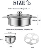 Egg Poacher Pan, Poached Egg Pan Stainless Steel Egg Pan with 4 Cups Egg Cooker Poached Egg Maker for Kitchen (without coating,with Oil Brush and Spatula)