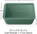 Ceramic Coated Glass Food Storage Container | No PTFE, PFOA, PFAS, and BPA | Reusable Non Toxic Meal Prep Container with Glass Lid | Easy To Store | 11 Cup Rectangle [Pine]
