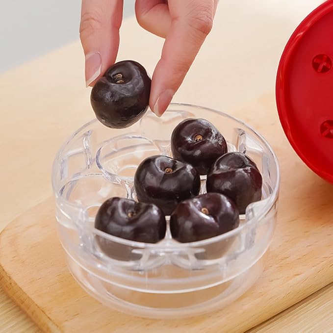 Cherry Pitter Tool,7 Hole Push Button Quick Release Cherry Pitter Multifunctional Fruit Pit Remover with Splatter Protector for Kitchen, Cake Shop, Fruit Salad(COLOR:Red)