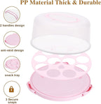 Cake Carrier with Lid and Handle, Cake Container Cupcake Holder for 10 inch Cake with 2 Handles Cupcake Carriers - Cover Two Sided Base for Transport Storage Pies Nuts, Pink Round Cake Stand