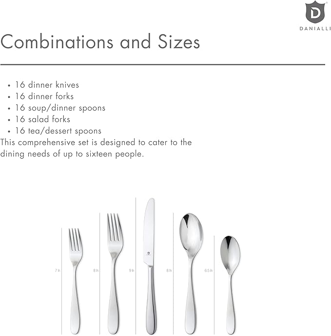 Silverware Set for 16 – 18/10 Stainless Steel Flatware, Mirror Finish, Dishwasher Safe, Durable and Elegant, Rust Resistant, Perfect for Entertaining (80-Piece Set, Fidenza)