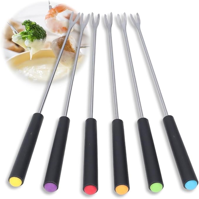 6Pcs Stainless Steel Fondue Forks 9.1" Fondue Sticks Fondue Cheese with Heat Resistant Handle Color Fondue Set for Grill Cake Chocolate Meat Fruits Cheese Fondue Fountain Roast Marshmallows Dessert