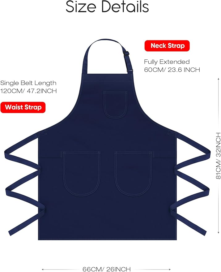 Unisex Apron with Pockets for Cooking, Salon & Art - 100% Cotton Adult Kitchen, Chef, Stylist Apron