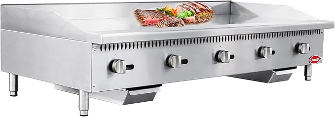 60" Commercial Countertop Griddle, 5 Burners Gas Griddle, 150000 BTU Output, Stainless Steel Flat Top Grill Hot Plate with Natural Gas and Propane Conversion Kit for Restaurant, Food Truck