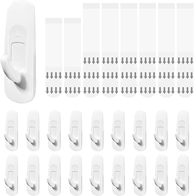 Large Utility Hooks 20 Hooks + 22 Adhesive Strips,Damage Free Hanging Wall Hooks with Adhesive Strips,No Tools Adhesive Hooks for Coat, Door,Key Holder,Christmas Decorations (Holds up to 5 lb)