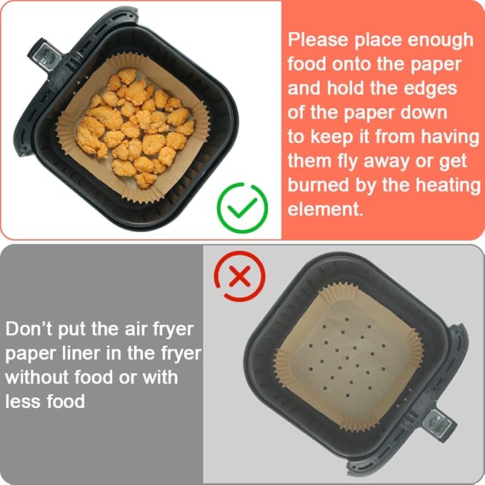 BYKITCHEN Square Air Fryer Liners for 2 to 5 Qt, Set of 100, 8 Inch Perforated Small Air Fryer Parchment Paper, Mini Air Fryer Filters for Basket, Compatible with Chefman, Instant Vortex, Dash & More
