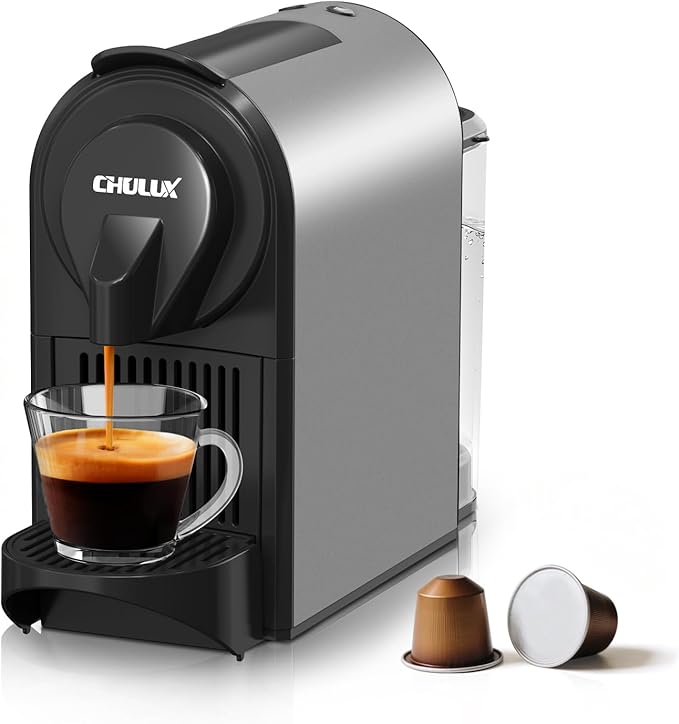 CHULUX Compact Espresso Machine, 20 Bar Single Serve Coffee Maker, Dual Brew Sizes for Espresso and Lungo, 1400W Rapid Brewing, Mystic Gray (Upgrade Model)