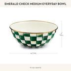 MACKENZIE-CHILDS Enamel Everyday Bowl, Serving Bowl for Entertaining, Medium, Green-and-White Emerald Check
