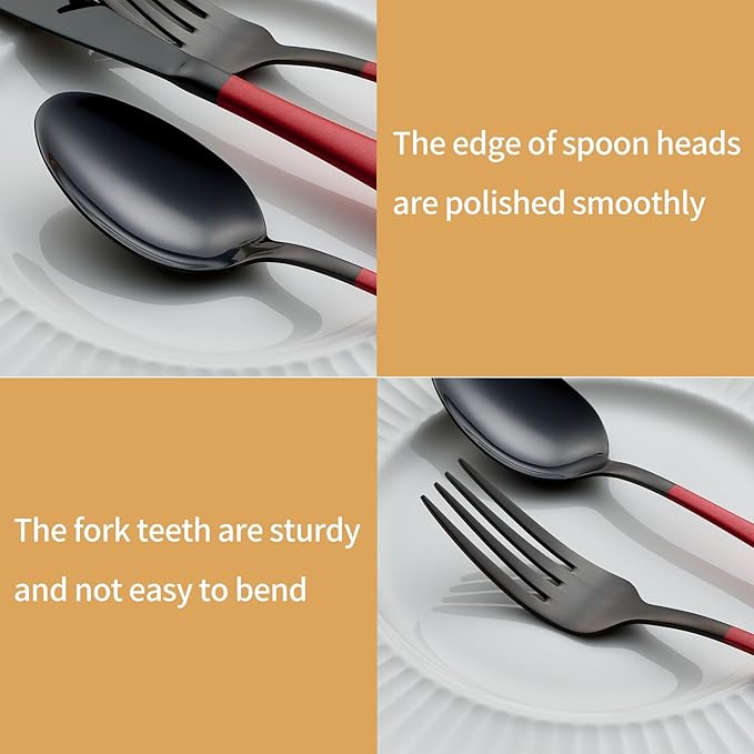 20-Piece Black and Purple Stainless Steel Flatware Set - 4 Dinner Knives, Forks, Spoons, Salad / Dessert Teaspoons - Dishwasher Safe