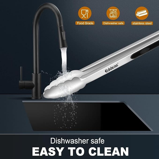 Small Tongs For Cooking, Mini 7 inch Kitchen Tongs -Heat Resistant 600 Degrees Stainless Steel and Non-Slip handle - Perfect for Cooking, Salad, Pasta, Steaks, Vegetables,Dishwasher safe