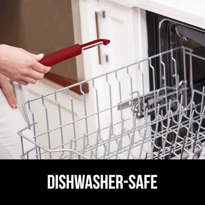 GORILLA GRIP Patented BPA-Free Sharp Stainless Steel Swivel Vegetable Peeler, Comfortable Handle Potato Peelers, Smooth Peeling, Peel Carrots Apple, Includes Blade Cover, Kitchen Tool, Red