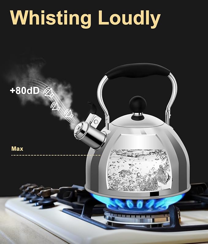 Whistling Tea Kettle for Stovetop, 2 Quart Small Tea Kettle for Tea and Coffee, 1.8L Food Grade Stainless Steel Tea Pot, Hot Water Kettle for Stove Top, Water Boilers (Stainless Steel)