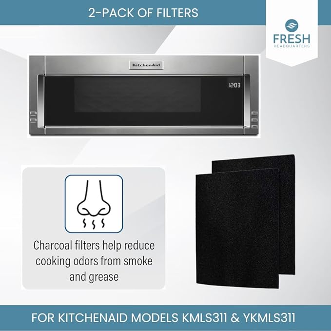 2-Pack Activated Carbon Charcoal Microwave Hood Filters - Pre-Cut 10" x 7.21" Microwave Hood Filters - Compatible w/Whirlpool WML55011 & KitchenAid Low‑Profile Models, Made in USA