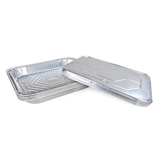 IDL Packaging Half-Size Aluminum Steam Table Pans with Lids - Shallow, 13" x 11" x 1.5" (Pack of 5) - Disposable Foil Pan for Grilling, Roasting, BBQ, Cooking, Baking, Freezing