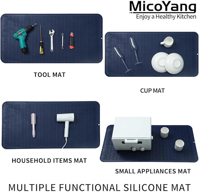 Silicone Dish Drying Mat for Multiple Usage,Easy clean,Eco-friendly,Heat-resistant Silicone Mat for Kitchen Counter or Sink,Refrigerator or Drawer Liner Navy Blue 5XL 36inches x 18inches