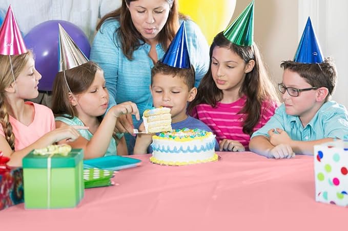 Exquisite Party Solids 54 Inch X 100 Feet Pink Plastic Table Cover Roll in A Cut - to - Size Box with Convenient Slide Cutter. Cuts Up to 12 Rectangle 8 Feet Plastic Disposable Tablecloths