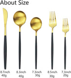 JASHII Flatware Silverware Set Stainless Steel Satin Finish Cutlery Set Service for 6, 30-Piece Spoons And Forks Kitchen Utensil Set, Dishwasher Safe (Matte Black handle gold)