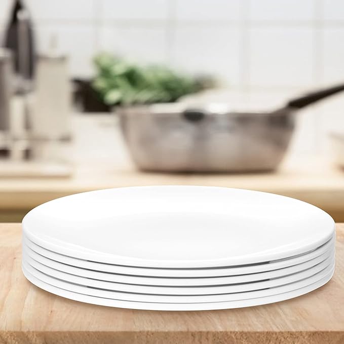 Melamine Dinner Plates,Round,Flat Bottom,White,9 Inches,Set of 6,PYW-9-06