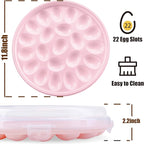 HANSGO Deviled Egg Containers with Lid, Deviled Egg Platter Carrier Holder Trays with 22 Slots for Holiday Party and Home Kitchen, Pink