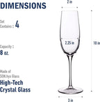 Luigi Bormioli Crescendo 8-ounce. Champagne Flutes , Set Of 4, Prosecco Glasses, Clear Crystal Son-hyx Glass, Dishwasher Safe, Made In Italy.