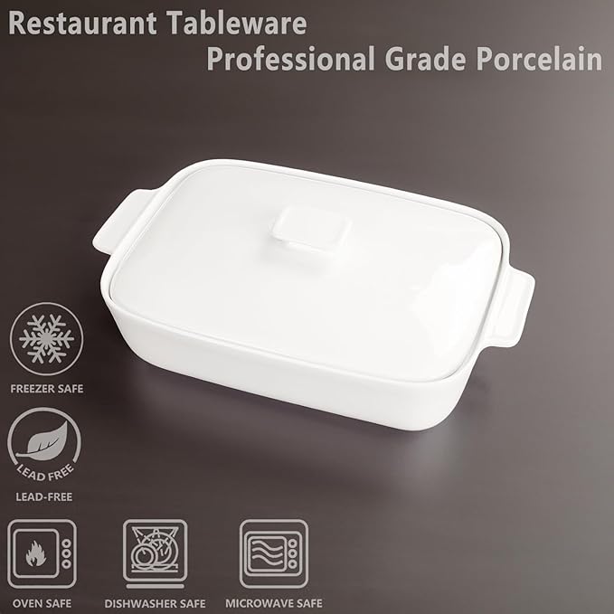 10" x 7" Casserole Dish 1.7 Quart Ceramic Bakeware Set with Lids, Chip and Crack Resistant Ceramic Casserole Dish with Handle 11.6 In, Microwave, Dishwasher, Oven, Freezer and Fridge Safe