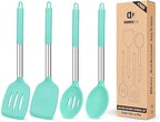 Pack of 4 Silicone Cooking Utensils Set, Non Stick Large Solid Spatulas, Heat Resistant Blue Slotted Spoons, Ideal BPA Free Kitchen Turners for Frying, Mixing,Serving,Draining,Turning,Stirring