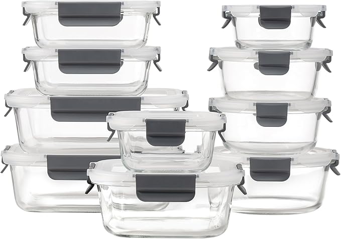 GC GENICOOK [10-Pack Glass Meal Prep Containers with Lids, Food Storage Containers with Snap Locking Lids, Airtight Lunch Containers, Microwave, Oven, Freezer and Dishwasher