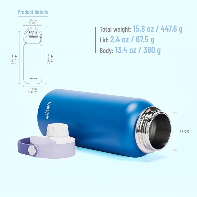 32oz Water Bottle with Comfort Grip Handle, Gym Water Bottle, Insulated Steel Water Bottle with Wide Mouth, No Straw