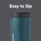 Owala SmoothSip Slider Insulated Stainless Steel Coffee Tumbler, Reusable Iced Coffee Cup, Hot Coffee Travel Mug, BPA Free 12 oz, Grey/Blue (High Dive)