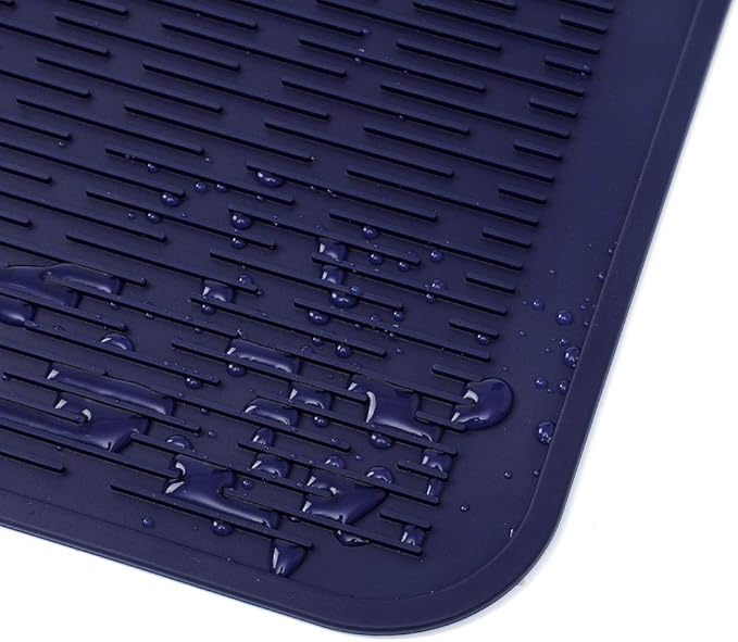 Silicone Dish Drying Mat for Multiple Usage,Easy clean,Eco-friendly,Heat-resistant Silicone Mat for Kitchen Counter or Sink,Refrigerator or Drawer Liner Navy Blue XL 18 inches x 16 inches