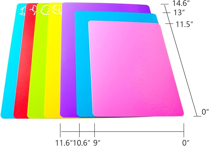 Flexible Cutting Board mats, Plastic Cutting Boards for Kitchen Cooking, Cutting board sheets for Meat and Vegetables, Dishwasher Safe Set of 7Pcs