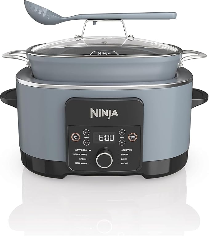 Ninja Foodi PossibleCooker PRO MC1000 8.5Qt Multicooker 8 in 1 Slow Cooker, Dutch Oven, Steam Bake Roast Sear Sauté Bread Maker Warmer, Glass Lid, Integrated Spoon, Nonstick (Gray)