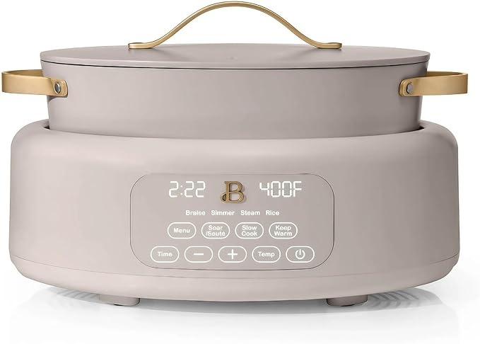 Beautiful 10-in-1 6-Quart Electric Multi-Cooker with Ceramic Coated Pot, Oven Safe to 400°F, Easy Cleanup & Multi-Function Cooking, by Drew Barrymore (Porcini Taupe)
