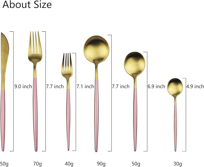 JASHII Luxury 18/10 Pink Handle Flatware Gold Silverware Set 304 Stainless Steel Flatware Cutlery Set| 24-Piece Adaline Royal Modern Satin Finish| BEST Birthday Wedding Gift (Pink Handle Matte Gold)