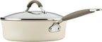 Rachael Ray Cucina Ceramic Nonstick Saute Pan with Lid, 3 Quart Non Stick Sauteuse Pan, Dishwasher Safe - Almond