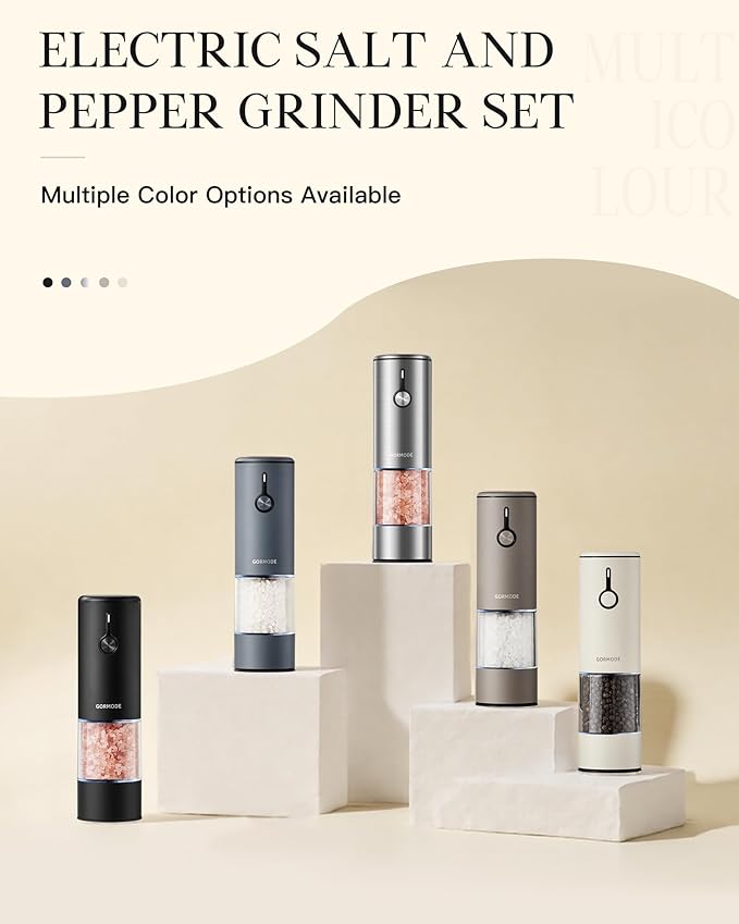 Stainless Steel Rechargeable Electric Salt and Pepper Grinder Set, USB Charging with Dust Cover, 6 Adjustable Grinding Modes + LED Light 2packBrown