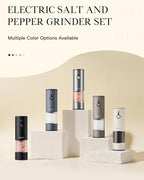 Stainless Steel Rechargeable Electric Salt and Pepper Grinder Set, USB Charging with Dust Cover, 6 Adjustable Grinding Modes + LED Light 2packBrown