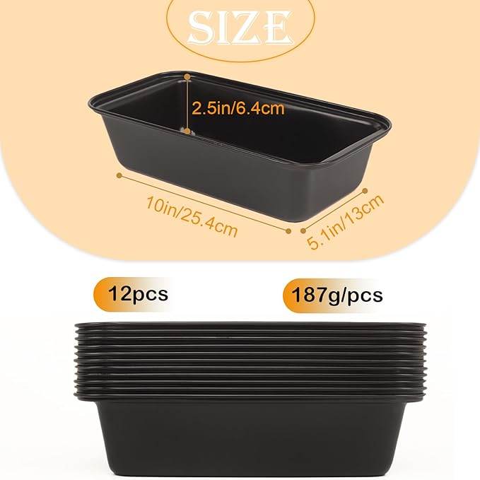 Small Mini Loaf Pans Nonstick Bread Pans Set, 12-Pack, 10x5.1x2.5 in, Thick Carbon Steel, Oven & Air Fryer Safe, Cute Baking Tins, Easy-to-Clean, Durable Bakeware for Mini Bread & Cakes (Black)