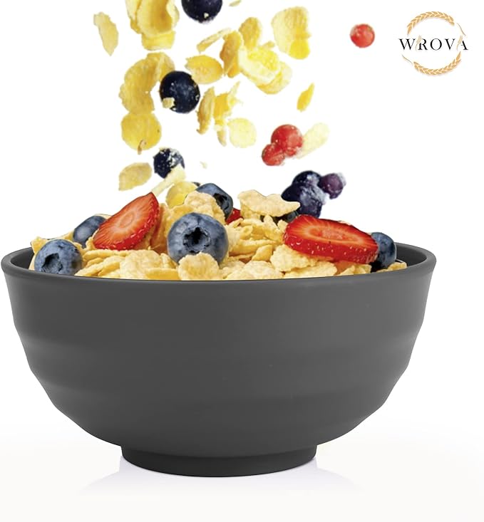 Wheat Straw Bowls Set 60 OZ Unbreakable Large Cereal Bowls Set of 6 Microwave and Dishwasher Safe Bowls Big Bowls for Apartment and Dorm BPA Free Soup Bowl for Serving Oatmeal and Salad (Deep Gray)