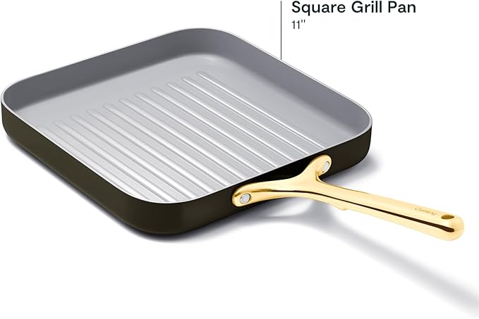 Caraway Square Grill Pan - 11” Grill Pan - Non-Stick Ceramic Coated - Non Toxic, PTFE & PFOA Free - Oven Safe & Compatible with All Stovetops - Black