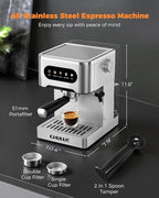 CHULUX Touchscreen Espresso Machine with Steam Wand, 20 Bar Cold Brew Espresso Coffee Maker with 50oz Water Tank for Cappucino, Latte, Americano